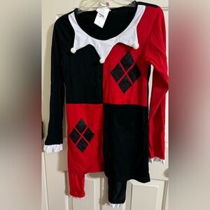 Women's Halloween Harlequin Costume with Jester Headband and Mask Size Medium